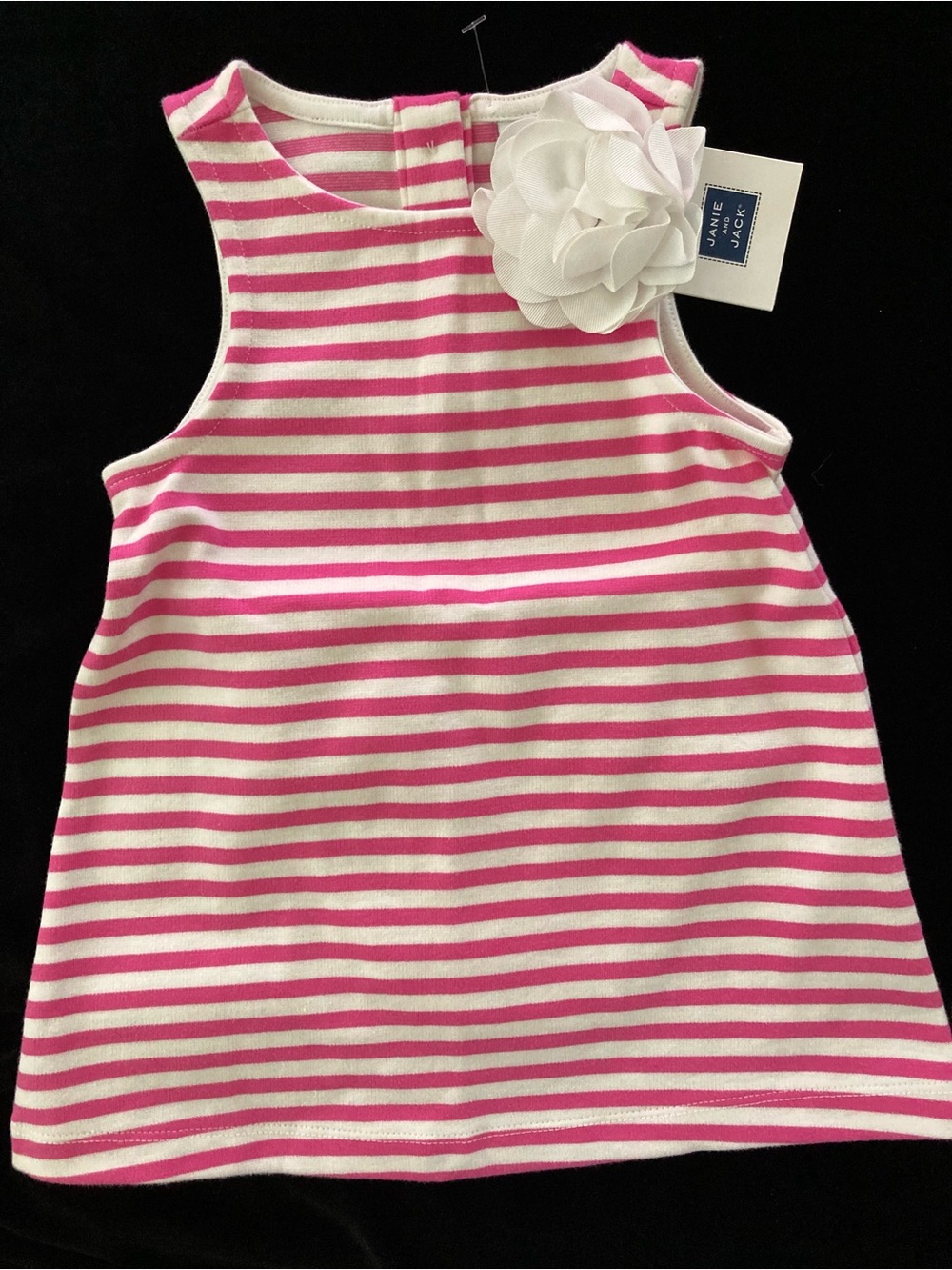 NEW Janie & Jack Infant Sz 12-18 mos Summer Dress Pink White Stripe Cotton Knit